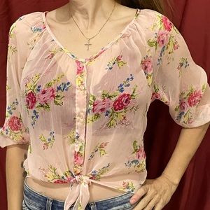 Angie brand. Sheer, tie-front blouse. Women’s size S. ONLY WORN ONCE!